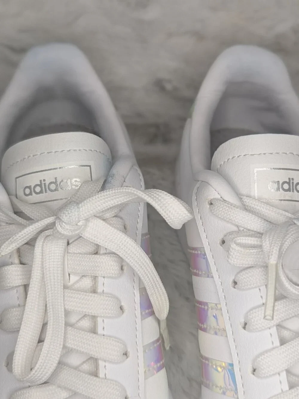 Adidas Grand Court Women's Size 8 White Holographic Iridescent Sneakers EUC